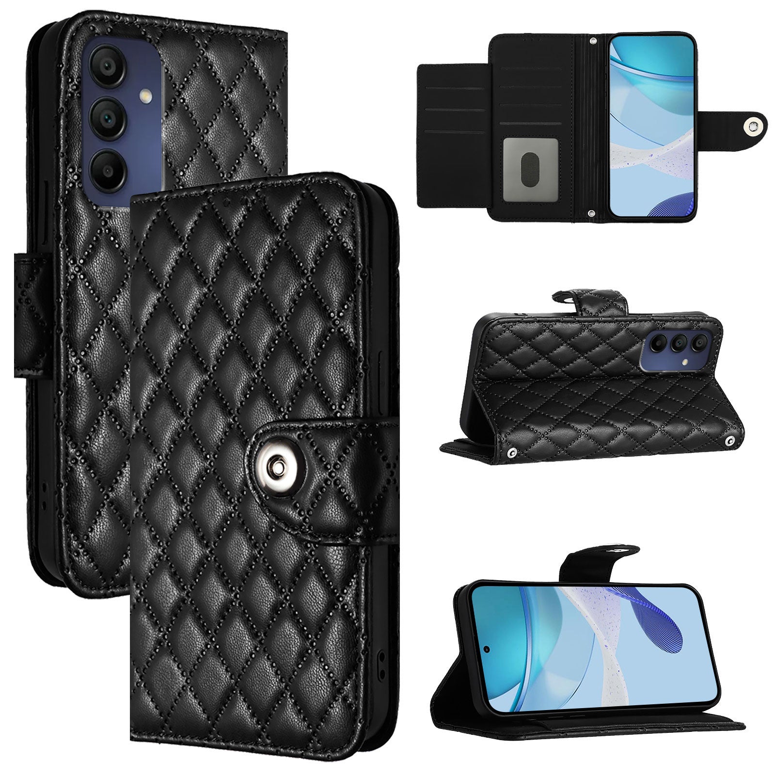For Samsung Galaxy A16 5G / A16 4G Case YB Imprinting Series-8 Leather Wallet Phone Cover with 7 Card Slots - Black For Samsung Galaxy A16 5G / A16 4G Case YB Imprinting Series-8 Leather Wallet Phone Cover with 7 Card Slots - Black